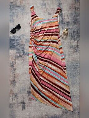 London Times Striped Multicolor Sleeveless Midi Dress - Size large
